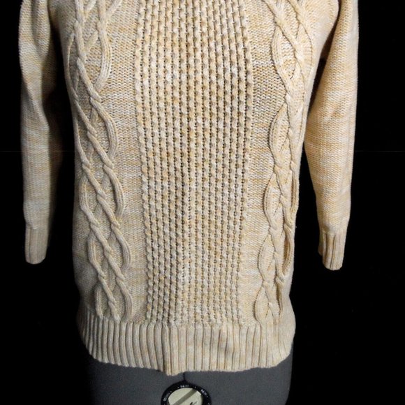 L.L.BEAN Scoop neck Crochet knit sweater XS Beige NaturalCable knit High quality - Picture 4 of 13